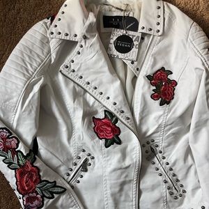 Large Vegan Leather Embroided White Jacket